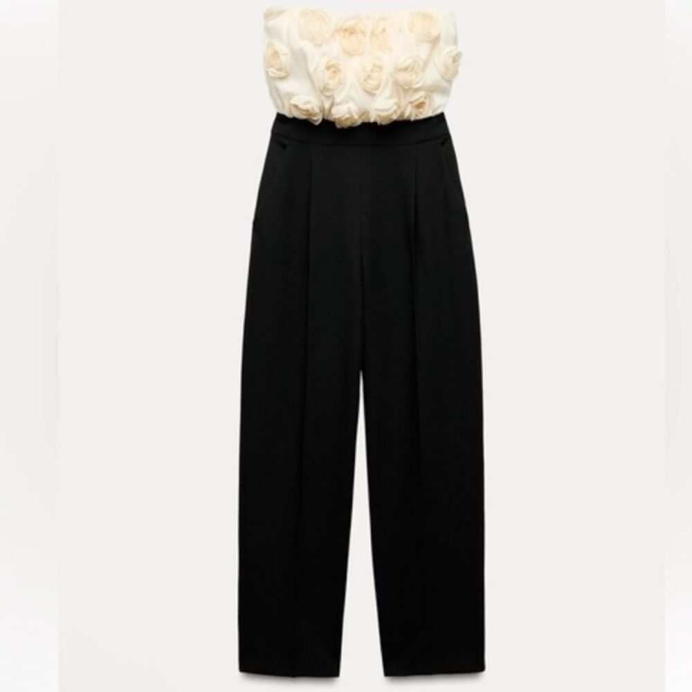 ZARA Strapless Evening Flower Petal Jumpsuit. NWT S